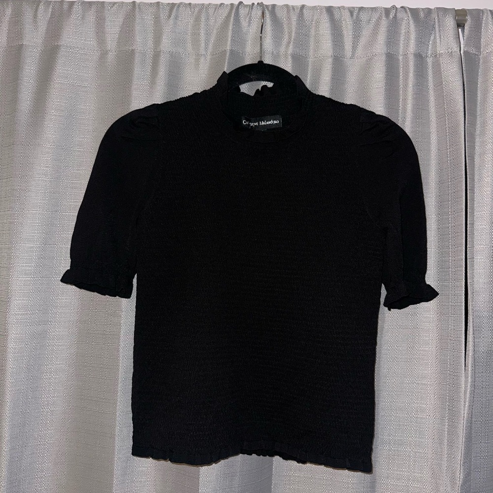 Catherine Malandrino Black Cuffed Sleeve Polo Blouse
